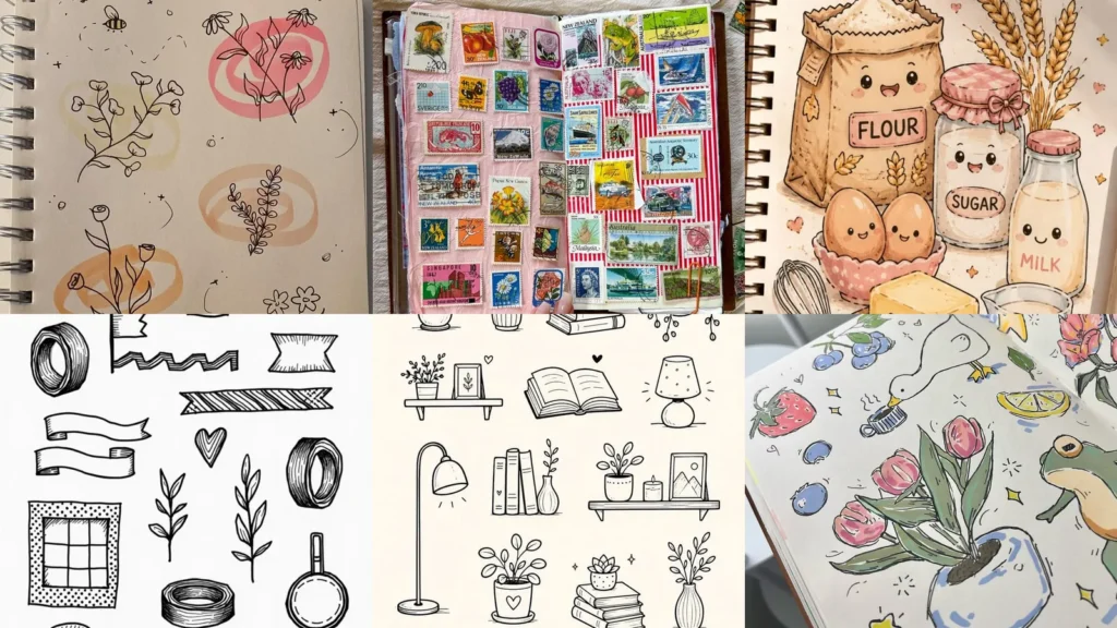 20 Aesthetic Sketchbook Doodle Ideas From Tiny Flowers to Dreamy Scenes